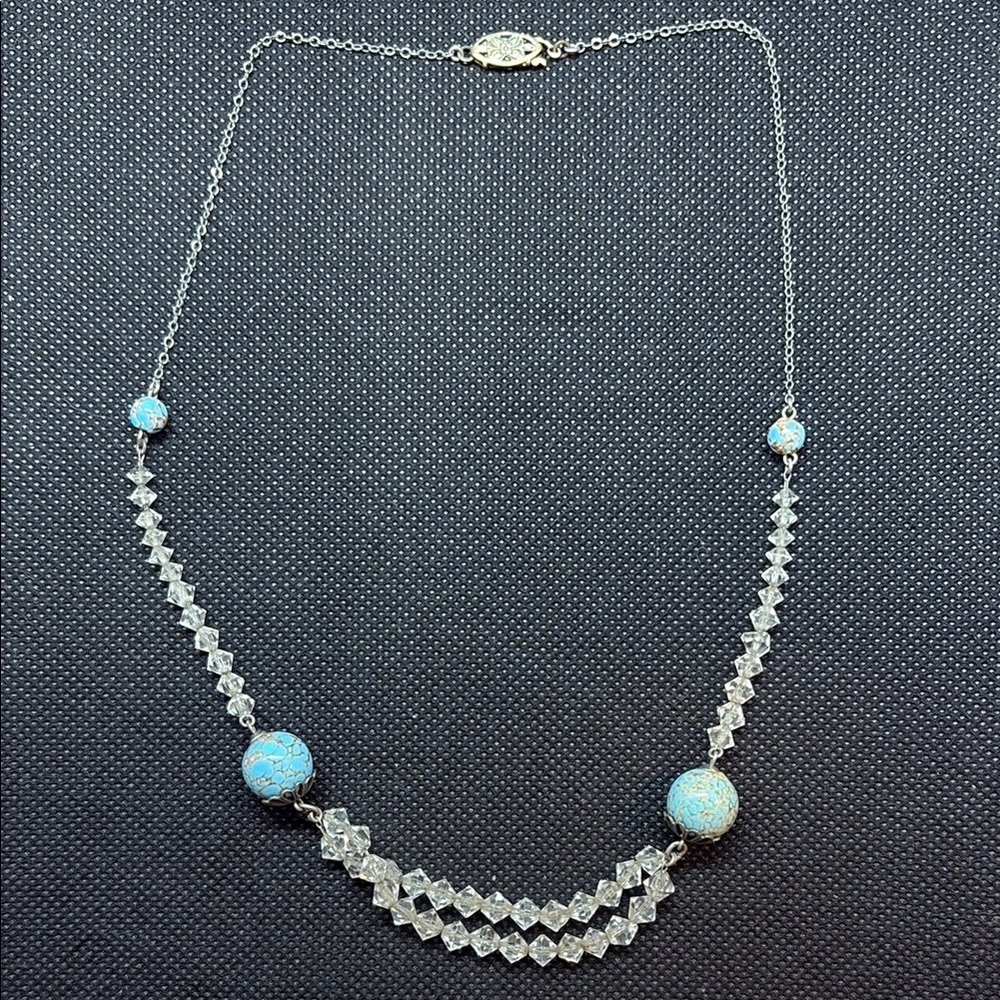 Vintage Turquoise & vintage Crystals on Sterling Silver Necklace